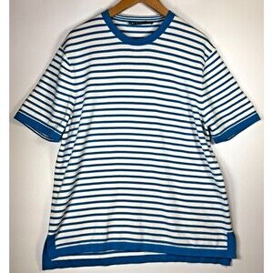 Mr Turk Knit Tee Mens M/L Blue White Striped Crewneck Short Sleeve Resort